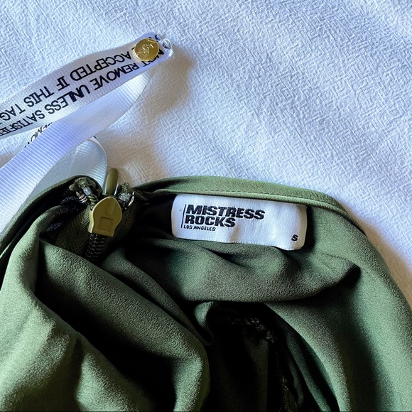 NW: House of CB — Mistress Rocks Afterglow Olive Asymmetric Rouched Mini Dress - Picture 8 of 8